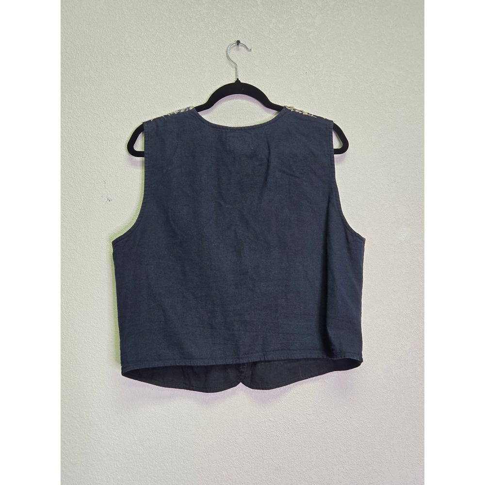 TanTrums Vintage Patchwork Embroidered Vest L Art Teacher Black Animal Print - Picture 2 of 10
